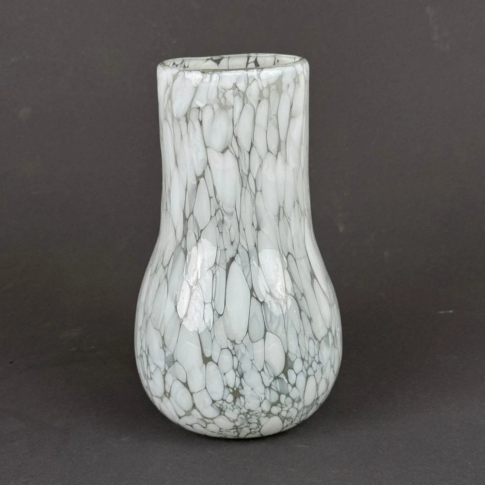 Art Glass Vase White speckled beans Mottled Hand Blown 8